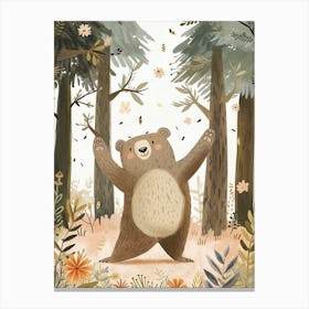 Sloth Bear Dancing In The Woods Storybook Illustration 5 Canvas Print