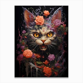 Cat With Roses Canvas Print