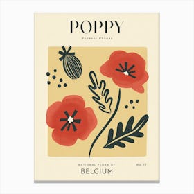 Vintage Yellow And Red Poppy Flower Of Belgium Canvas Print
