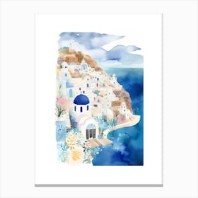 Santorini Cute Watercolour Painting Canvas Print