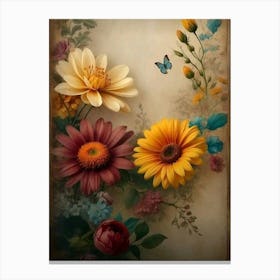 Flowers And Butterflies Canvas Print