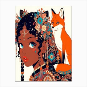 Pretty Anime Girl with Fox 4 Canvas Print