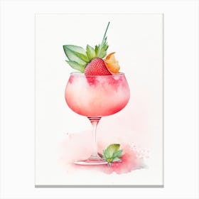 Strawberry Paloma, Cocktail, Drink Pastel Watercolour Canvas Print