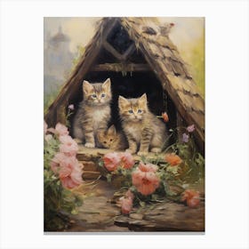 Cute Kittens In The Garden Of A Medieval Barn 3 Canvas Print