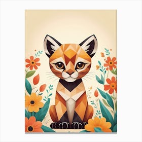 Floral Cute Baby Puma Nursery Illustration (27) Canvas Print