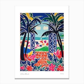 Miami Beach Florida Matisse Style 2 Watercolour Travel Poster Canvas Print