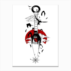 Red Eyed Ninja Kunai With Crows Canvas Print