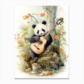 Panda Art Playing An Instrument Watercolour 1 Canvas Print