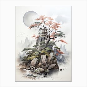 Amanohashidate In Kyoto, Japanese Brush Painting, Ukiyo E, Minimal 2 Canvas Print