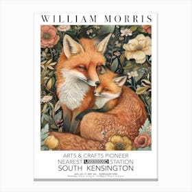 William Morris Print Fox And Cub Portrait Valentines Mothers Day Gift Flowers Canvas Print