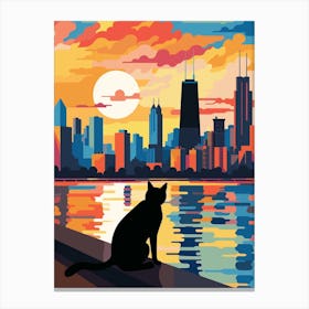 Chicago, United States Skyline With A Cat 3 Canvas Print