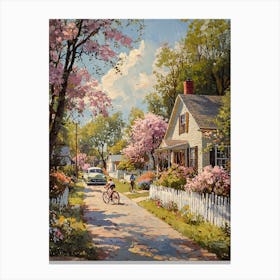 Charming 1950s Suburban Street With Classic Cars – Vintage Neighborhood Art Print Canvas Print