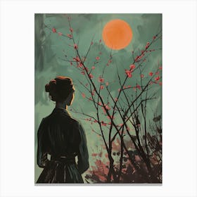 Woman Looking At The Moon Canvas Print