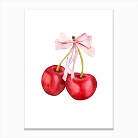 Coquette Cherries & Pink Bow - 2 - White Canvas Print