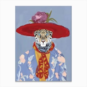 Leopard In Red Hat Canvas Print