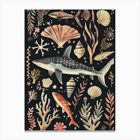 Isistius Genus Shark Seascape Black Background Illustration 2 Canvas Print