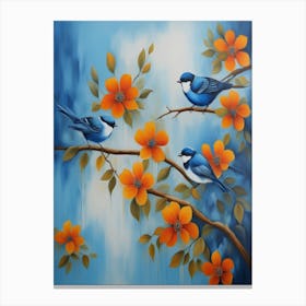 Blue Birds On A Branch Canvas Print