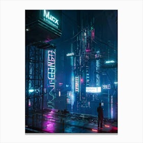 Artificial Intelligence Embodied In A Sleek Towering Structure With Neon Circuit Patterns Neon Lit (5) Canvas Print