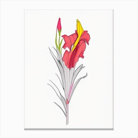 Gladiolus Floral Minimal Line Drawing 1 Flower Canvas Print