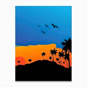 Sunset With Palm Trees 1 Canvas Print
