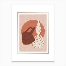 Minimalistic Art with Vase and Leaf Branch Canvas Print