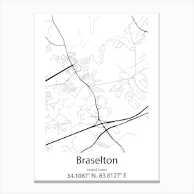 Braselton,United States Minimalist Map Canvas Print