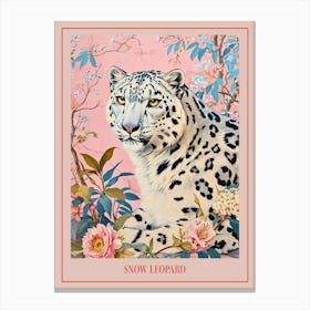 Floral Animal Painting Snow Leopard 4 Poster Canvas Print