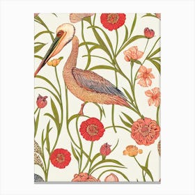 Pelican William Morris Style Bird Canvas Print