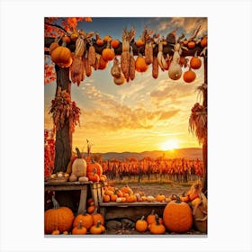 A Photograph Showcasing A Thanksgiving Festival Scene Set In A Rustic Fall Evening Wooden Decoratio (6) 1 Canvas Print