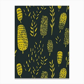 Yellow Leaves On Black Background Canvas Print