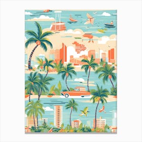 Miami Beach, Florida, California, Inspired Travel Pattern 7 Canvas Print