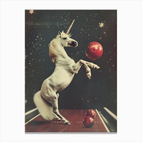 Unicorn In Space Bowling Retro Canvas Print