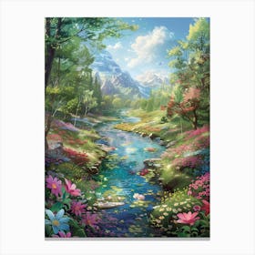 Colourful Fantasy World Along A River Canvas Print