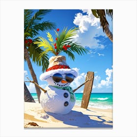 Snowman On The Beach 4 Canvas Print