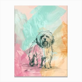 Pastel Tibetan Terrier Dog Pastel Line Illustration  1 Canvas Print