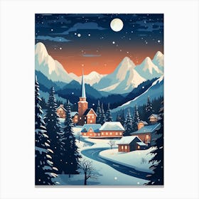 Winter Travel Night Illustration Bavaria Germany Canvas Print