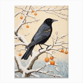 Winter Bird Painting Crow 1 Canvas Print