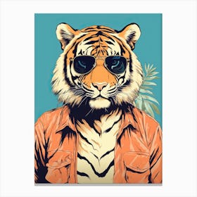 Tiger Illustrations Wearing A Hawaiian Shirt 4 Canvas Print