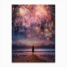 cosmic fireworks over a beach 3 Canvas Print