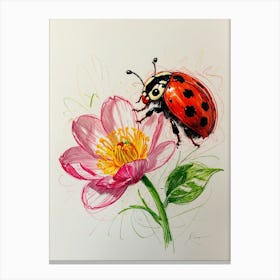 Ladybug On Lotus Flower Canvas Print