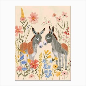 Folksy Floral Animal Drawing Donkey 3 Canvas Print
