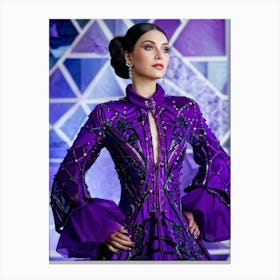 Noble Looking Woman Clad In A Purple Attire Of Her Dreams Seamlessly Merged With Geometric Patterns Canvas Print