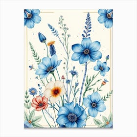 Watercolor Blue Flowers Canvas Print