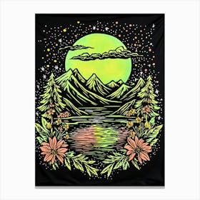 Moon And Flowers Tapestry Canvas Print