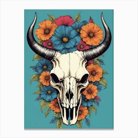 Floral Bison Skull (7) Canvas Print