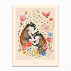 Folksy Floral Animal Drawing Badger 4 Poster Canvas Print