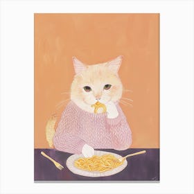 Tan Cat Pasta Lover Folk Illustration 4 Canvas Print