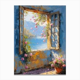 Open Window Blue Sky in Paradise Beautiful Landscape Scenery Painting | Contemporary Art Print for Feature Wall | Vibrant Beautiful Wall Decor in HD Canvas Print