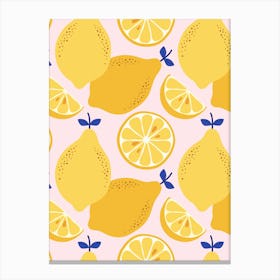 Lemons On A Pink Background Canvas Print