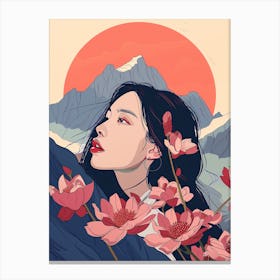 Korean Girl With Flowers Canvas Print